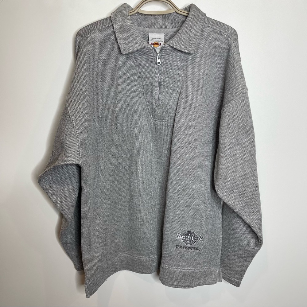 Vtg Hard Rock Cafe San Fransisco Quarter Zip Mens Polo Collar Sweater Large